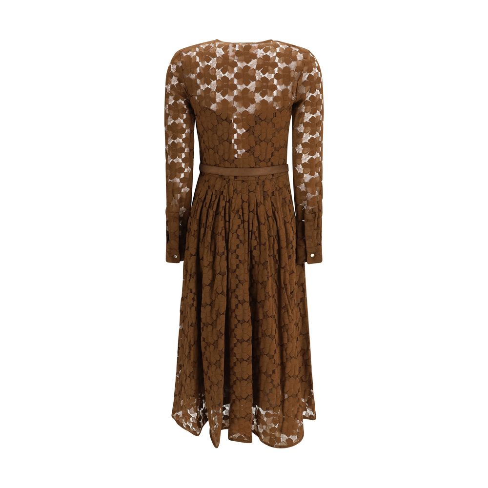 Dress by Max Mara for women in polyamide cotton brown & patterned features an eye catching silhouette with a sophisticated , elegant , and a refined midi for a eye catching aesthetic.
