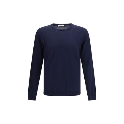 Sweatshirt by Roberto Collina for men in cotton blue & natural showcases a slouchy chic silhouette, artfully detailed with a slouchy chic crew neckline and long-sleeve for a slouchy chic finish.