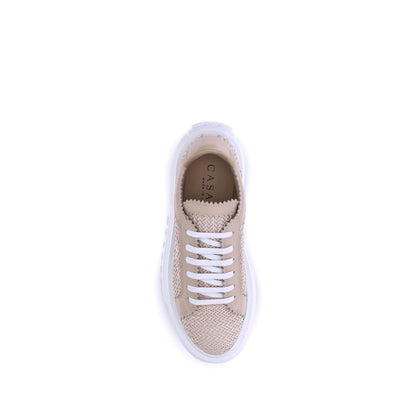Sneakers by Casadei for women in faux leather beige & monogram presents a sumptuous silhouette, artfully capturing the essence of the Nexus Women's Chunky Faux Leather Sneakers with its sumptuous chunky style design.