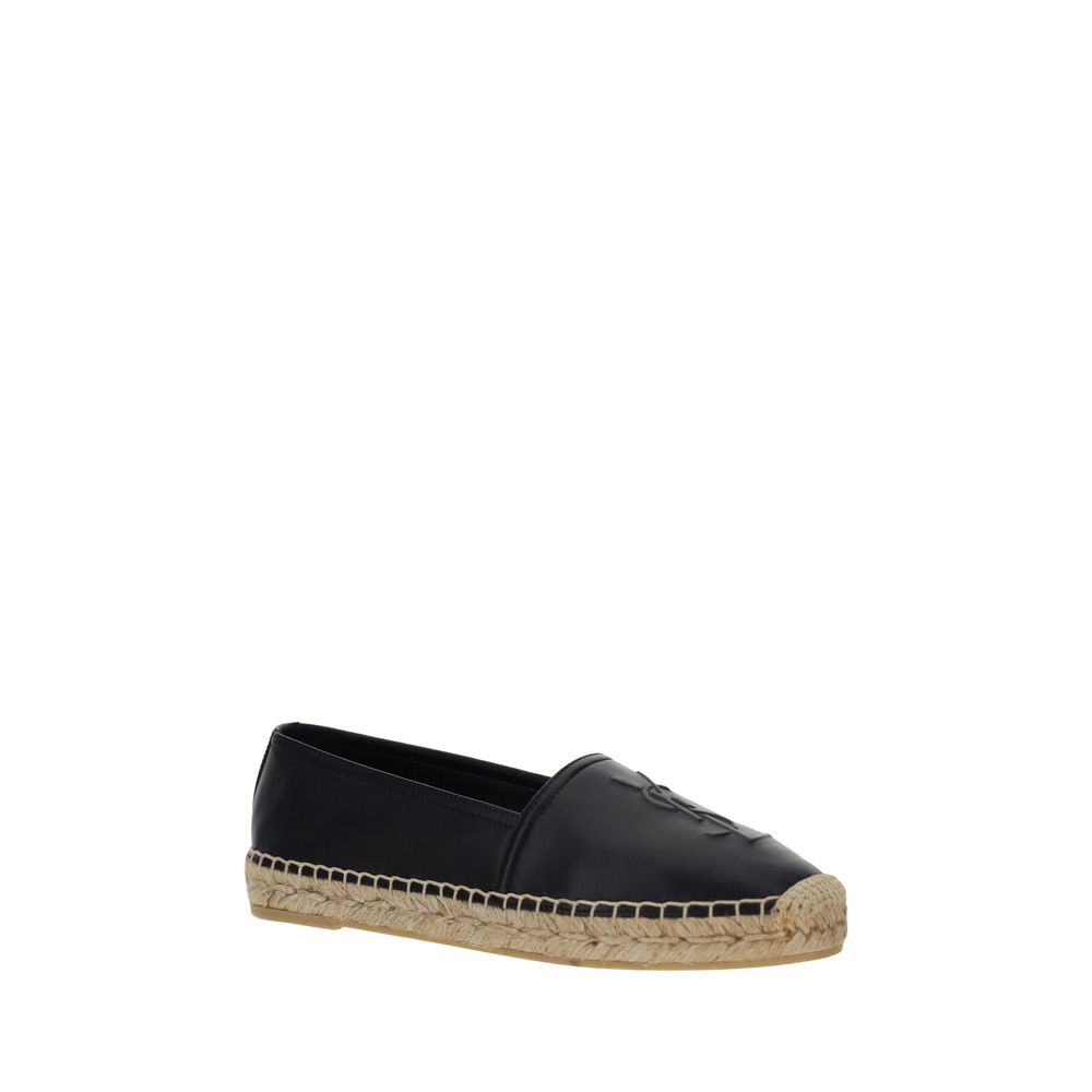 Espadrilles Flat Shoes by Saint Laurent for women in lambskin leather black & monogram showcases a resplendent Women's Lambskin Leather Espadrilles Flat Shoes aesthetic with a and .