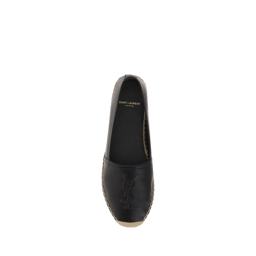 Espadrilles Flat Shoes by Saint Laurent for women in lambskin leather black & monogram features an statuesque silhouette from the Women's Lambskin Leather Espadrilles Flat Shoes collection, showcasing a and a statuesque for a statuesque look.