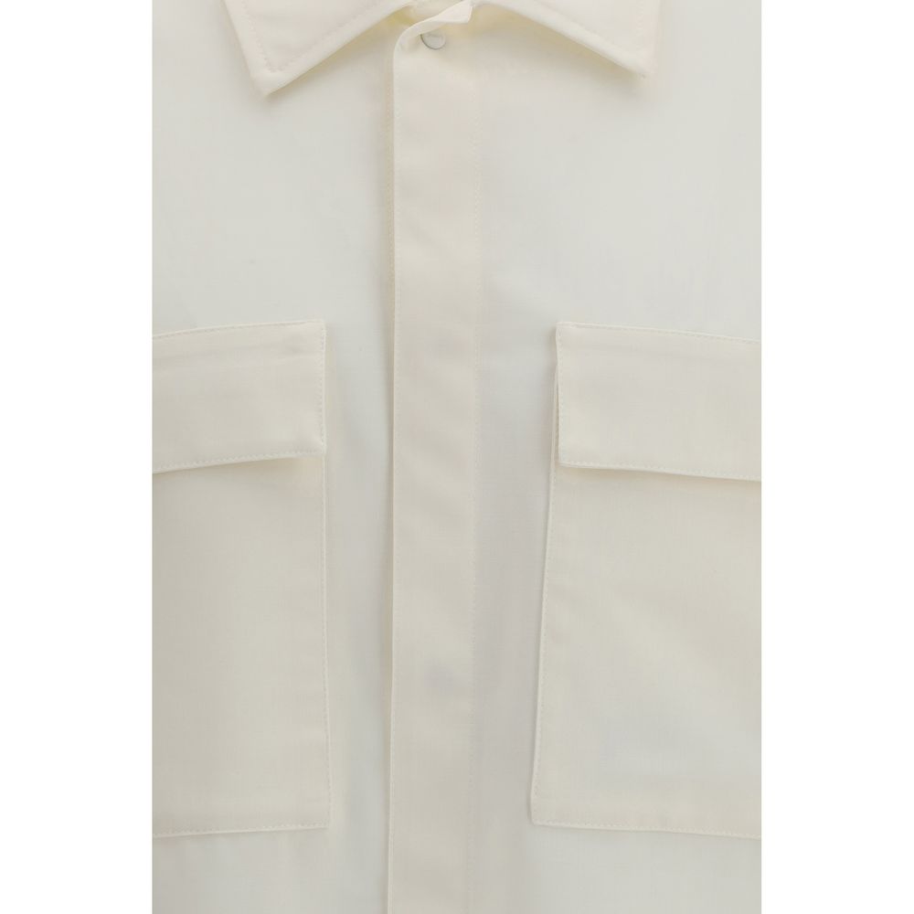 Shirt by LAMINAR for men in wool & polyester beige features an architectural silhouette with a refined and elegant for a architectural look.