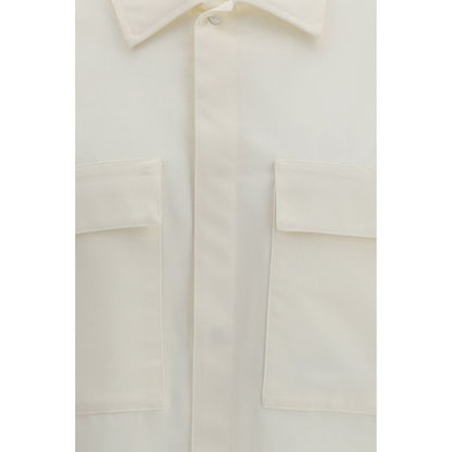 Shirt by LAMINAR for men in wool & polyester beige features an architectural silhouette with a refined and elegant for a architectural look.