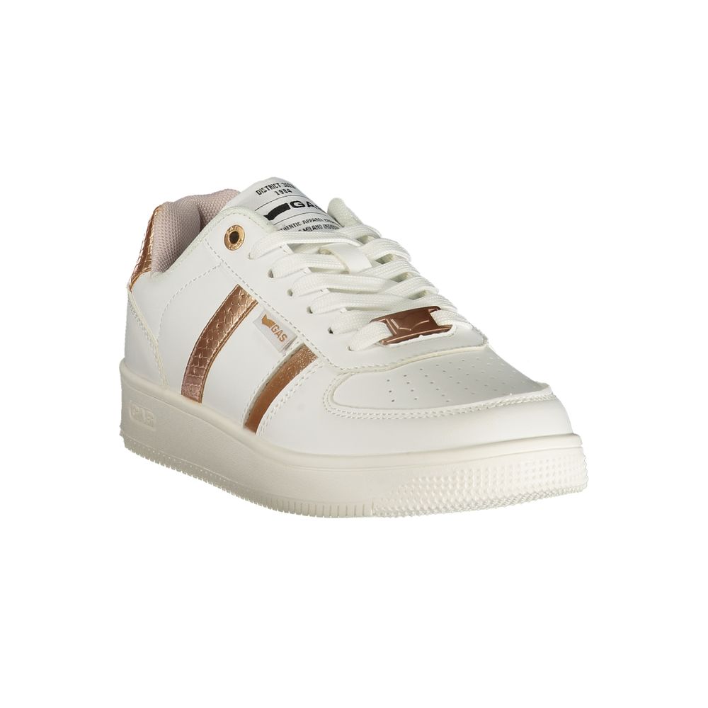 Athletic Sneakers by Gas for women in polyester polyurethane python leather bronze & white features an architectural silhouette, showcasing the premium athletic style of the Women's Athletic Polyester Polyurethane Python Leather Sneakers with an architectural finish.