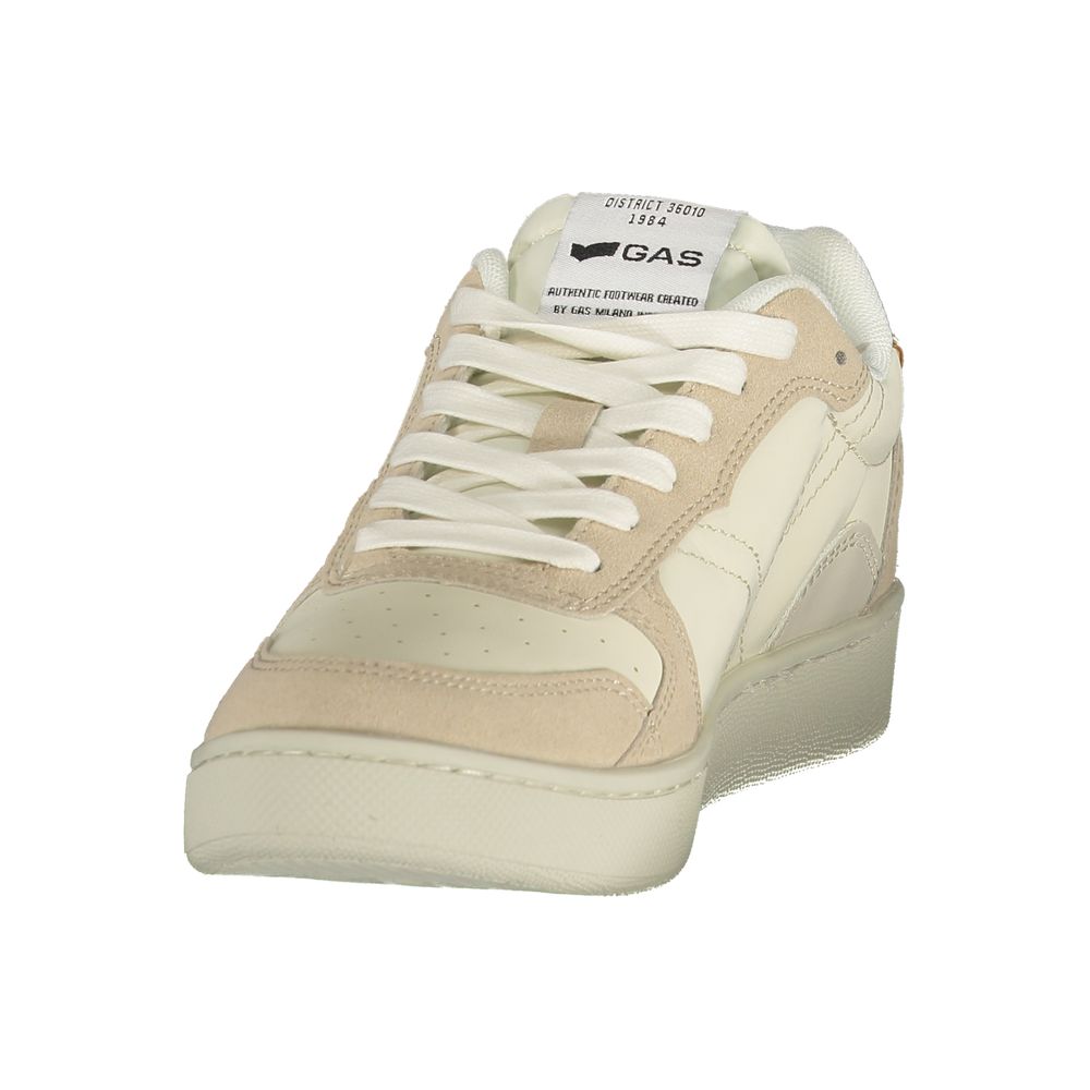 Athletic Sneakers by Gas for women in polyester & polyurethane beige, green, white & signature features an architectural silhouette, showcasing the premium athletic style of the The Blend Women's Athletic Polyester & Polyurethane Sneakers with an architectural finish.