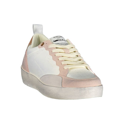 Athletic Sneakers by Gas for women in polyester & polyurethane pink & white showcases a architectural silhouette, artfully capturing the essence of the Women's Athletic Polyester & Polyurethane Sneakers with its signature architectural athletic style construction.