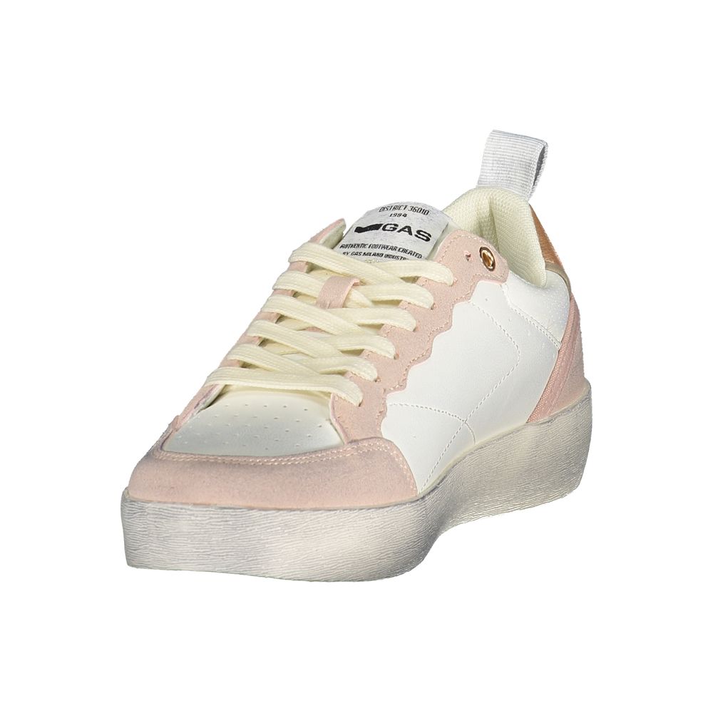 Athletic Sneakers by Gas for women in polyester & polyurethane pink & white showcases a architectural silhouette, artfully capturing the essence of the Women's Athletic Polyester & Polyurethane Sneakers with its signature architectural athletic style construction.