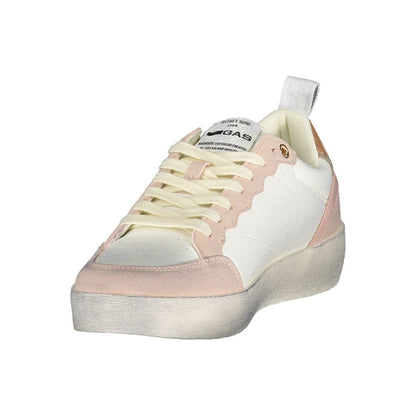 Athletic Sneakers by Gas for women in polyester & polyurethane pink & white showcases a architectural silhouette, artfully capturing the essence of the Women's Athletic Polyester & Polyurethane Sneakers with its signature architectural athletic style construction.