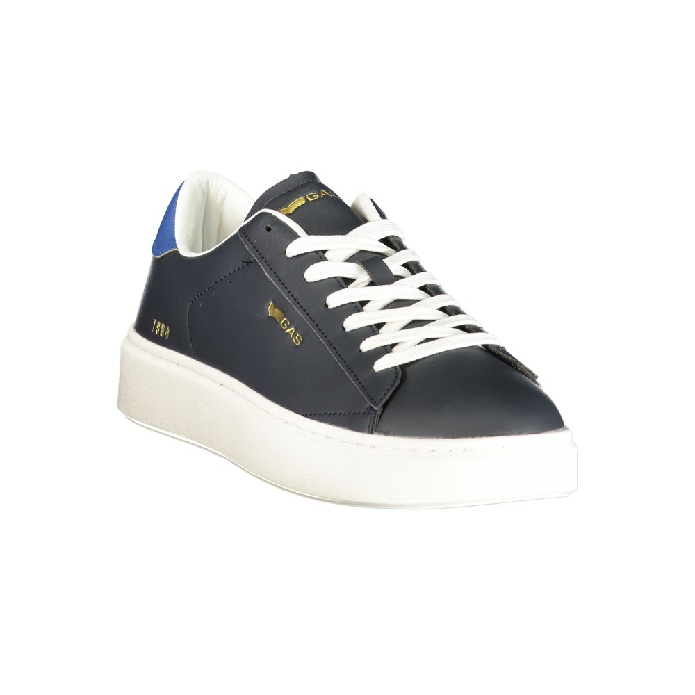 Athletic Sneakers by Gas for men in polyester & polyurethane blue & print features an architectural silhouette, showcasing the premium athletic style of the Men's Athletic Polyester & Polyurethane Sneakers with an architectural finish.