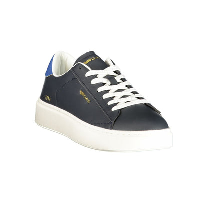 Athletic Sneakers by Gas for men in polyester & polyurethane blue & print features an architectural silhouette, showcasing the premium athletic style of the Men's Athletic Polyester & Polyurethane Sneakers with an architectural finish.