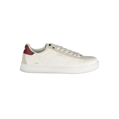 Athletic Sneakers by Gas for men in polyester & polyurethane red, white & print features an architectural silhouette, showcasing the premium athletic style of the Crisp Men's Athletic Polyester & Polyurethane Sneakers with an architectural finish.