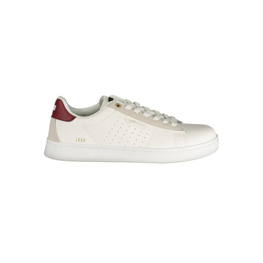 Athletic Sneakers by Gas for men in polyester & polyurethane red, white & print features an architectural silhouette, showcasing the premium athletic style of the Crisp Men's Athletic Polyester & Polyurethane Sneakers with an architectural finish.