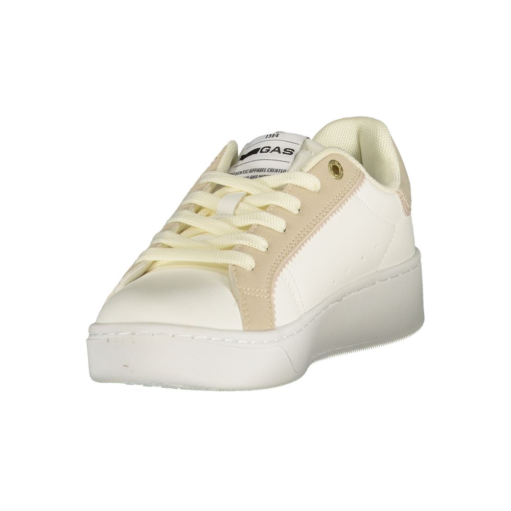 Athletic Sneakers by Gas for women in canvas polyurethane & polyester beige & white features an architectural silhouette from the Crisp Women's Athletic Canvas Polyurethane & Polyester Sneakers collection, showcasing a architectural athletic style for a architectural look.