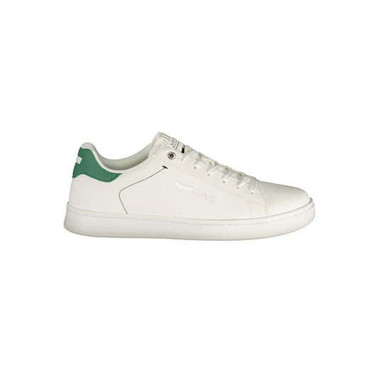 Athletic Sneakers by Gas for men in polyester green & white showcases a architectural silhouette, artfully capturing the essence of the Men's Athletic Polyester Sneakers with its signature architectural athletic style construction.