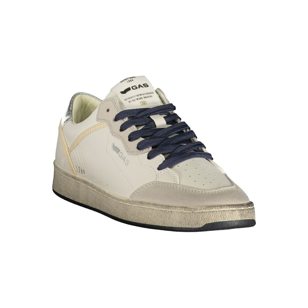 Athletic Sneakers by Gas for women in polyester & polyurethane silver & white features an architectural silhouette from the Play Women's Athletic Polyester & Polyurethane Sneakers collection, showcasing a architectural athletic style for a architectural look.