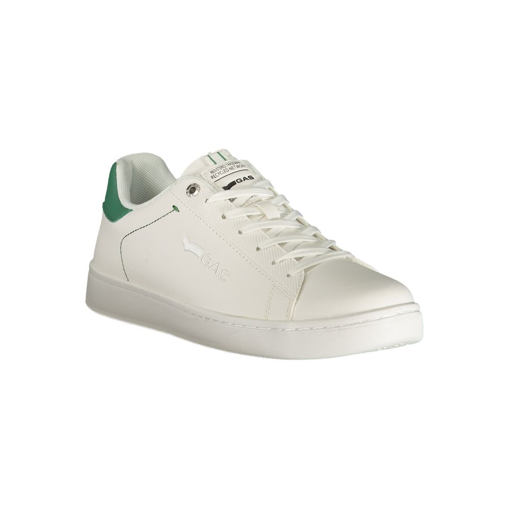Athletic Sneakers by Gas for men in polyester green & white features an architectural silhouette, showcasing the premium athletic style of the Men's Athletic Polyester Sneakers with an architectural finish.