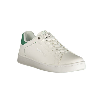 Athletic Sneakers by Gas for men in polyester green & white features an architectural silhouette, showcasing the premium athletic style of the Men's Athletic Polyester Sneakers with an architectural finish.