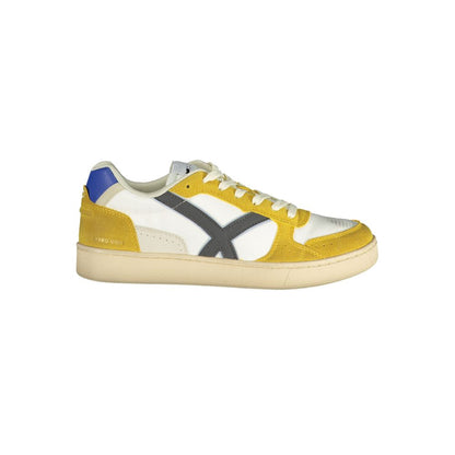 Athletic Sneakers by Gas for men in polyester & polyurethane blue, white, yellow & print presents a sleek silhouette, perfectly capturing the athletic style essence of Men's Athletic Polyester & Polyurethane Sneakers with its sleek design and premium finish.