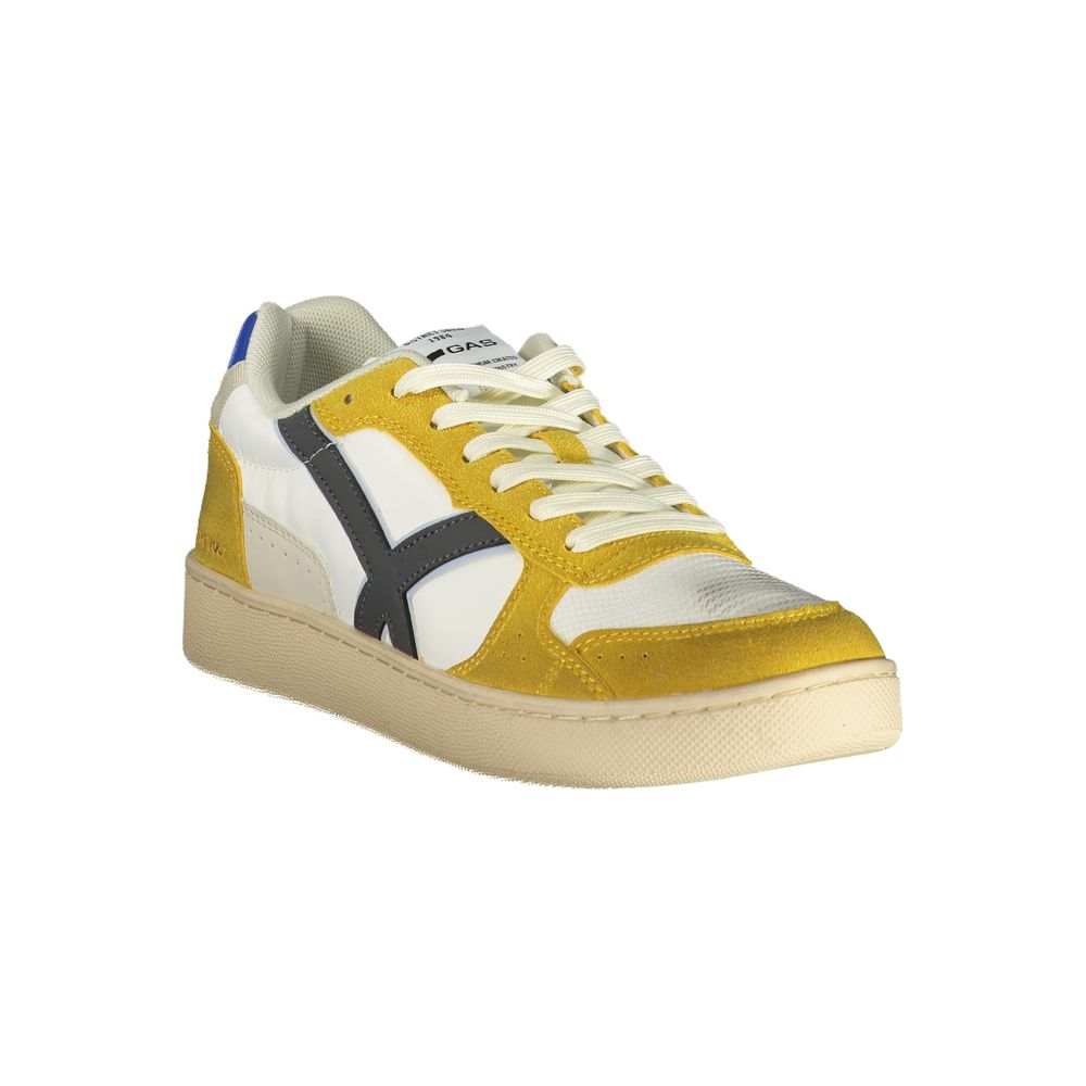 Athletic Sneakers by Gas for men in polyester & polyurethane blue, white, yellow & print showcases an impeccable silhouette, defined by an impeccable athletic style design that perfectly captures the essence of the Men's Athletic Polyester & Polyurethane Sneakers.