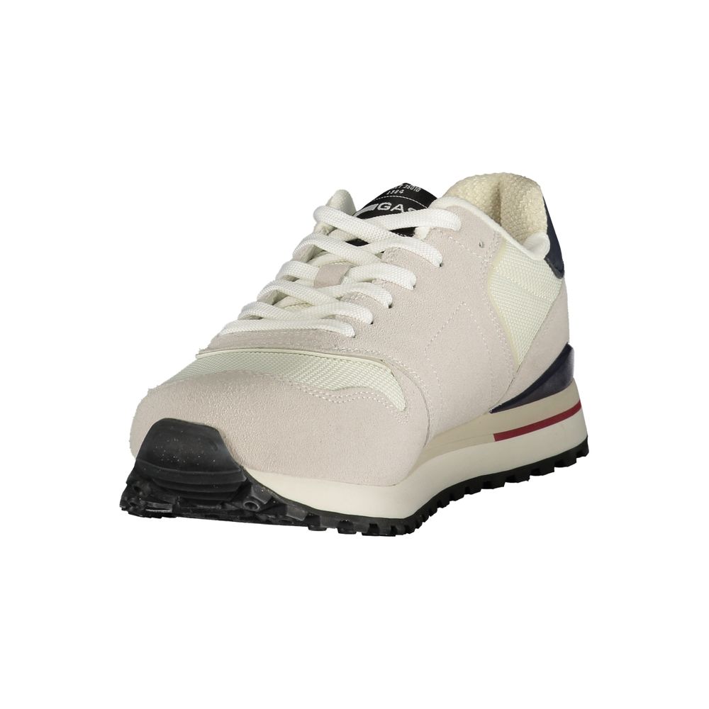 Athletic Sneakers by Gas for men in polyester & polyurethane blue, red & white features an architectural silhouette, showcasing the premium athletic style of the Men's Athletic Polyester & Polyurethane Sneakers with an architectural finish.