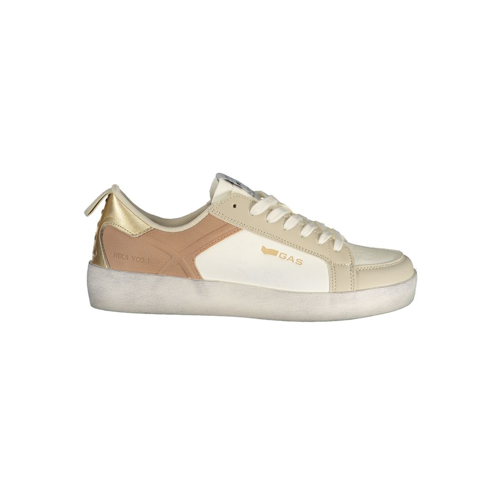 Athletic Sneakers by Gas for women in polyester gold, pink, white & print features an stately silhouette, showcasing the signature athletic style of the Women's Athletic Polyester Sneakers collection with a truly stately finish.
