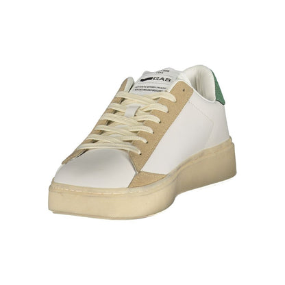Athletic Sneakers by Gas for men in polyester beige, green, white & print showcases a architectural silhouette, artfully capturing the essence of the Men's Athletic Polyester Sneakers with its signature architectural athletic style construction.