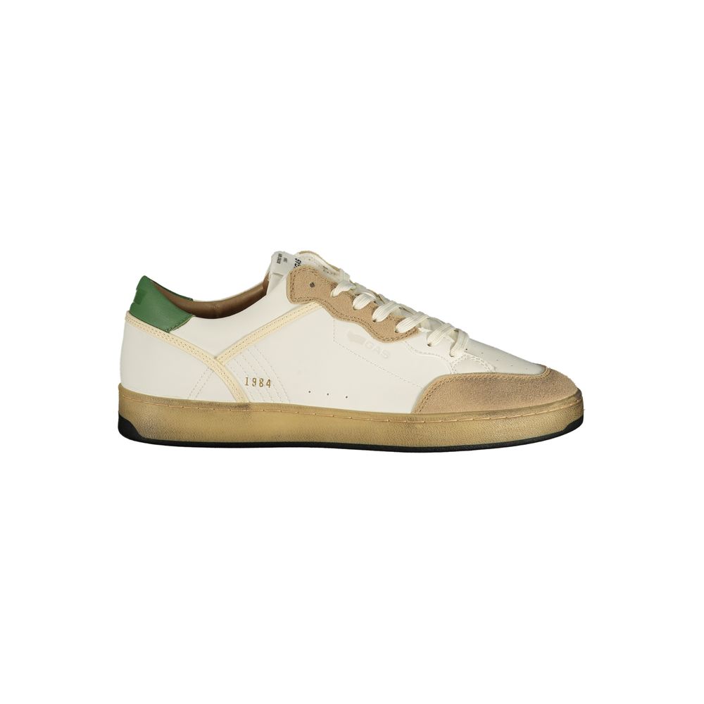 Athletic Sneakers by Gas for men in polyester green, white & print features an architectural silhouette from the Men's Athletic Polyester Sneakers collection, showcasing a architectural athletic style for a architectural look.