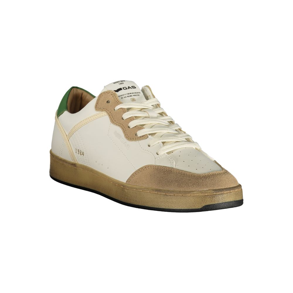 Athletic Sneakers by Gas for men in polyester green, white & print showcases a architectural silhouette, artfully capturing the essence of the Men's Athletic Polyester Sneakers with its signature architectural athletic style construction.