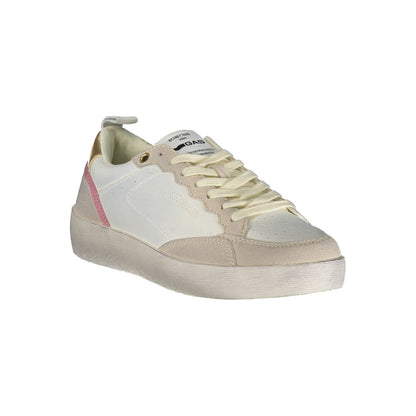 Athletic Sneakers by Gas for women in polyester gold, pink, white & print features an architectural silhouette from the Women's Athletic Polyester Sneakers collection, showcasing a architectural athletic style for a architectural look.