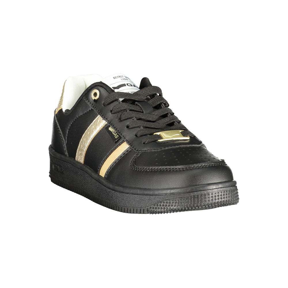 Athletic Sneakers by Gas for women in polyester python leather black, gold & print showcases a architectural silhouette, artfully capturing the essence of the Women's Athletic Polyester Python Leather Sneakers with its signature architectural athletic style construction.