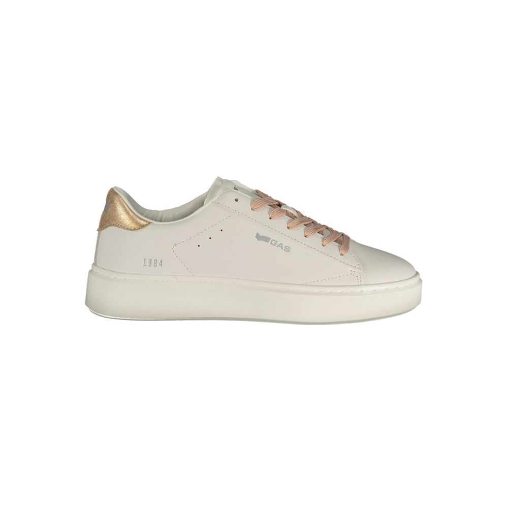 Athletic Sneakers by Gas for women in polyester bronze, white & print showcases a architectural silhouette, artfully capturing the essence of the Women's Athletic Polyester Sneakers with its signature architectural athletic style construction.