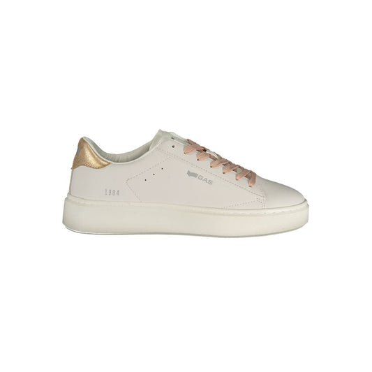 Athletic Sneakers by Gas for women in polyester bronze, white & print showcases a architectural silhouette, artfully capturing the essence of the Women's Athletic Polyester Sneakers with its signature architectural athletic style construction.