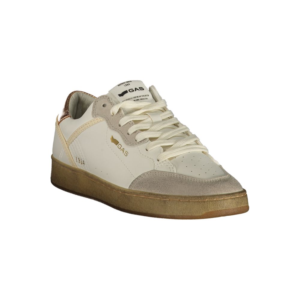 Athletic Sneakers by Gas for women in polyester white & print showcases a architectural silhouette, artfully capturing the essence of the Women's Athletic Polyester Sneakers with its signature architectural athletic style construction.