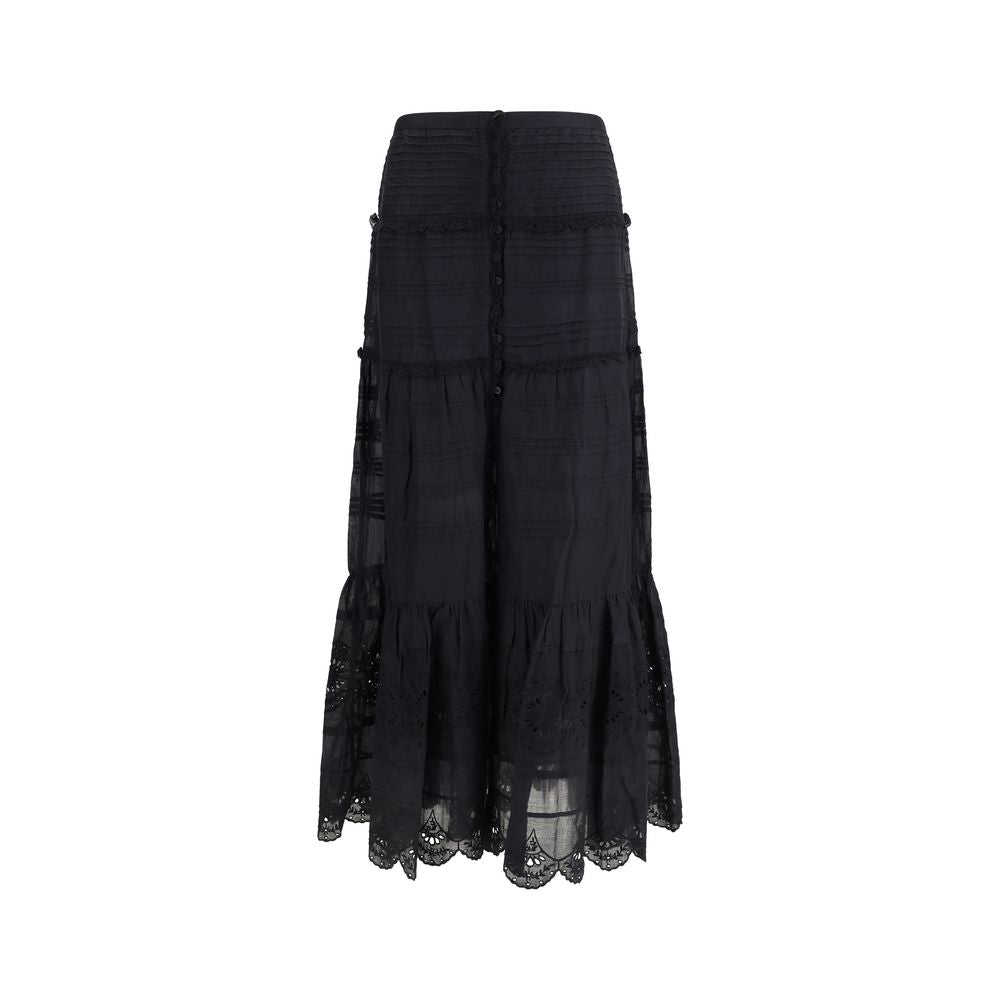 Skirt by Isabel Marant Étoile for women in cotton viscose black & toile showcases a dramatic silhouette, artfully capturing the essence of the Women's Straight High Rise Cotton Viscose Long Skirt in a dramatic long cut for a refined look.