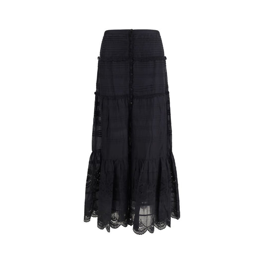Skirt by Isabel Marant Étoile for women in cotton viscose black & toile showcases a dramatic silhouette, artfully capturing the essence of the Women's Straight High Rise Cotton Viscose Long Skirt in a dramatic long cut for a refined look.