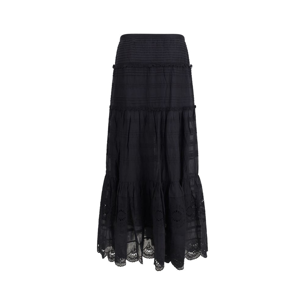 Skirt by Isabel Marant Étoile for women in cotton viscose black & toile features a sublime silhouette, showcasing the sublime design of the Women's Straight High Rise Cotton Viscose Long Skirt in a sophisticated long.