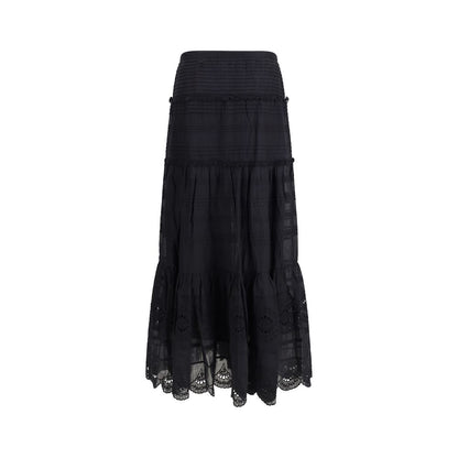 Skirt by Isabel Marant Étoile for women in cotton viscose black & toile features a sublime silhouette, showcasing the sublime design of the Women's Straight High Rise Cotton Viscose Long Skirt in a sophisticated long.