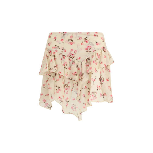 Skirt by Isabel Marant Étoile for women in viscose beige, toile, floral, signature & print showcases a sultry silhouette, elegantly defined by its mini and the sophisticated sultry design of the Women's Flared Viscose Mini Skirt.