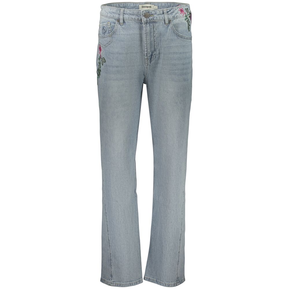 Jeans by Desigual for women in denim cotton blue presents a tailored silhouette, showcasing a tailored straight-leg and long cut with a refined for a truly tailored aesthetic.