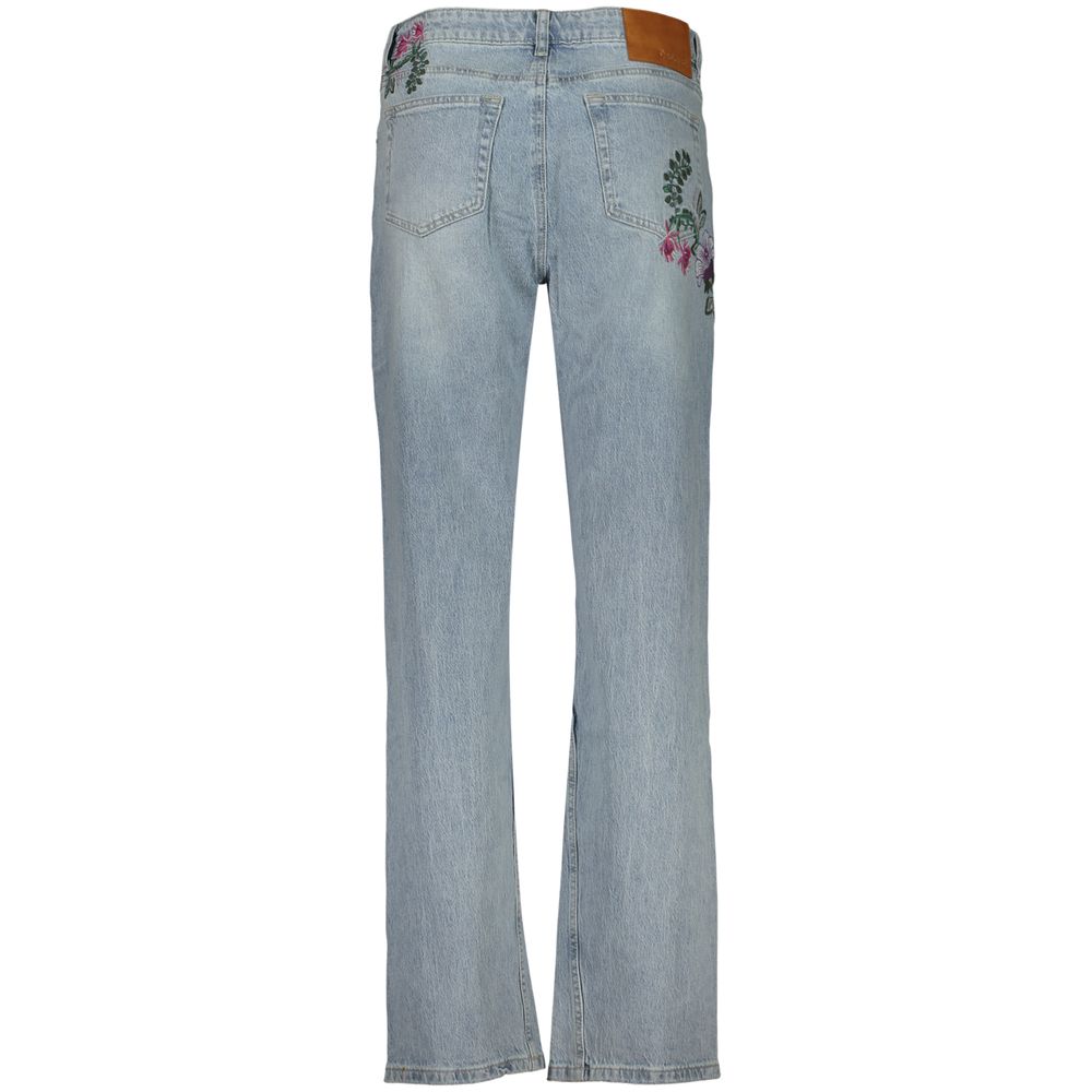 Jeans by Desigual for women in denim cotton blue features an sartorial straight-leg and long with a cut for a sartorial finish.