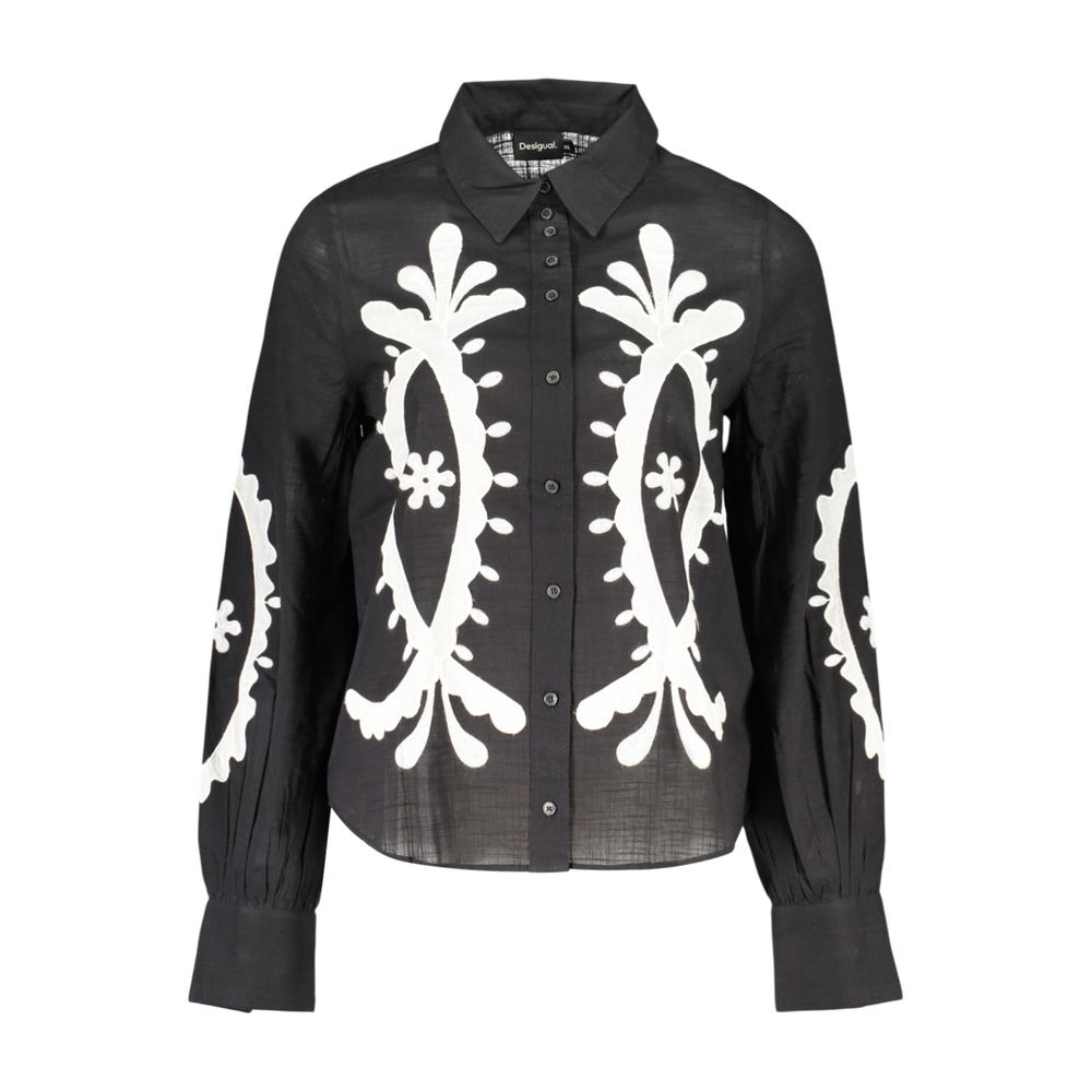Shirt by Desigual for women in cotton black & patterned presents a discerning silhouette, showcasing a sophisticated and long-sleeve for a truly discerning finish.