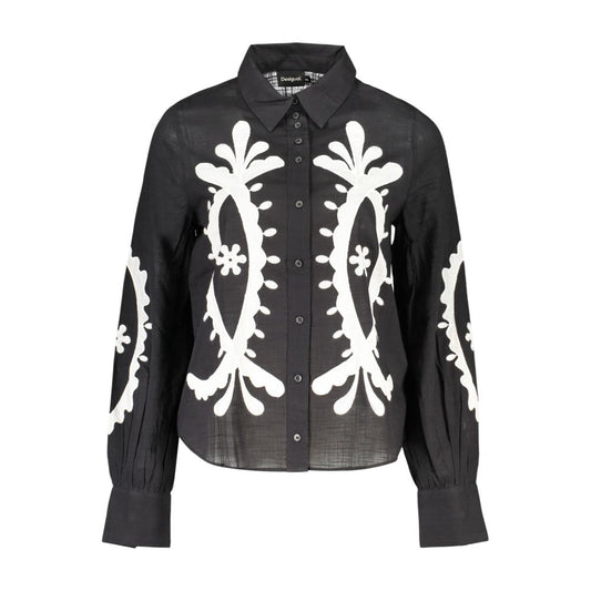Shirt by Desigual for women in cotton black & patterned presents a discerning silhouette, showcasing a sophisticated and long-sleeve for a truly discerning finish.