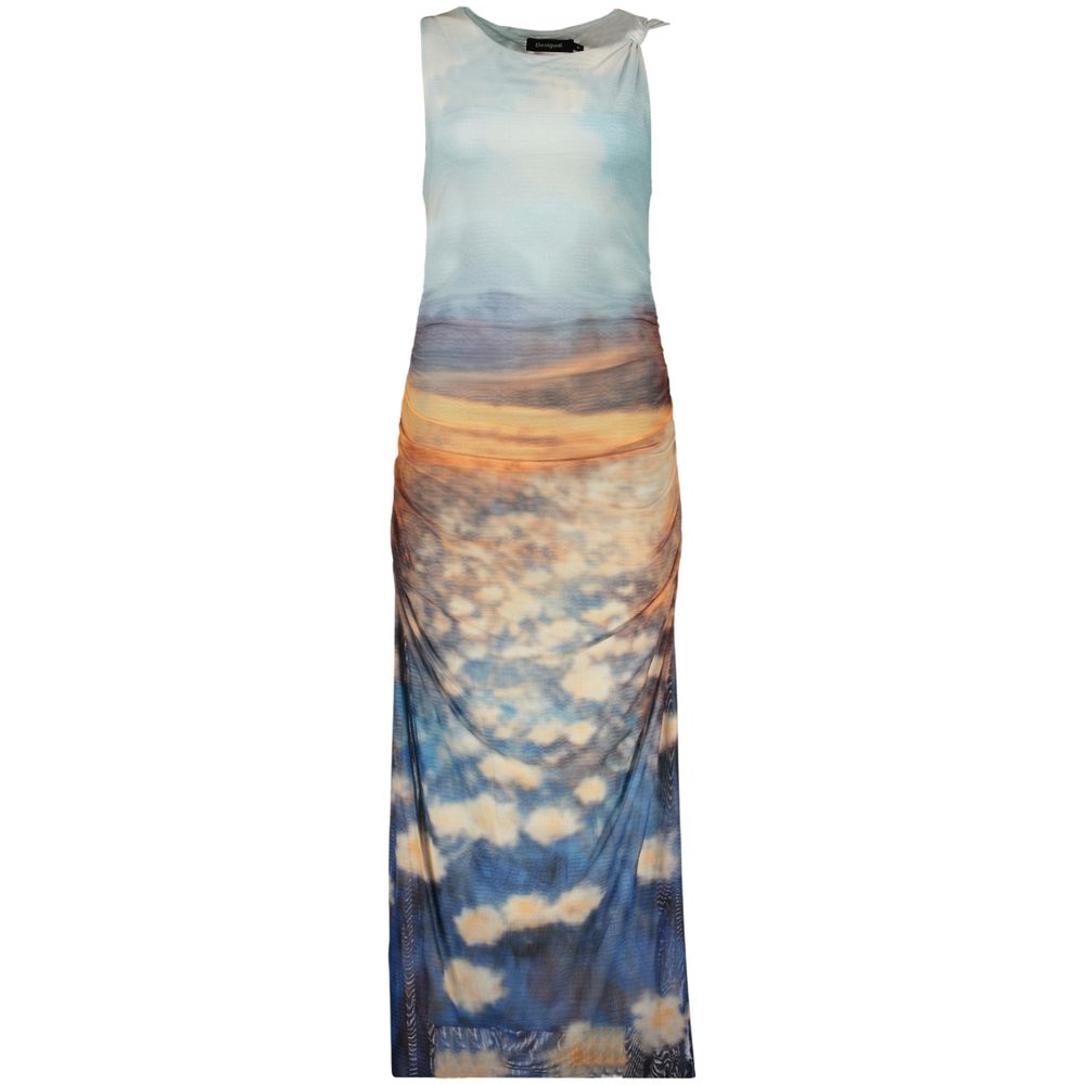 Dress by Desigual for women in polyester blue, patterned & print features an cute silhouette, detailed with a sleeveless and crew neckline that elegantly flows into a cute long.