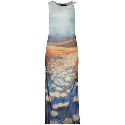 Dress by Desigual for women in polyester blue, patterned & print features an cute silhouette, detailed with a sleeveless and crew neckline that elegantly flows into a cute long.