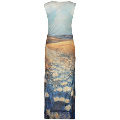 Dress by Desigual for women in polyester blue, patterned & print features a dramatic silhouette, showcasing an elegant and that flows into a dramatic long.