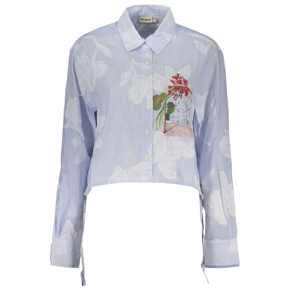 Shirt by Desigual for women in cotton blue, patterned, print & striped showcases a sleek silhouette, elegantly detailed with a sleek and long-sleeve for a sleek finish.