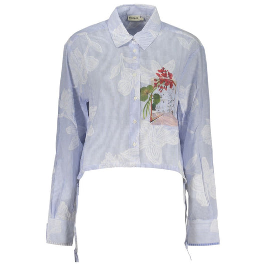 Shirt by Desigual for women in cotton blue, patterned, print & striped showcases a sleek silhouette, elegantly detailed with a sleek and long-sleeve for a sleek finish.