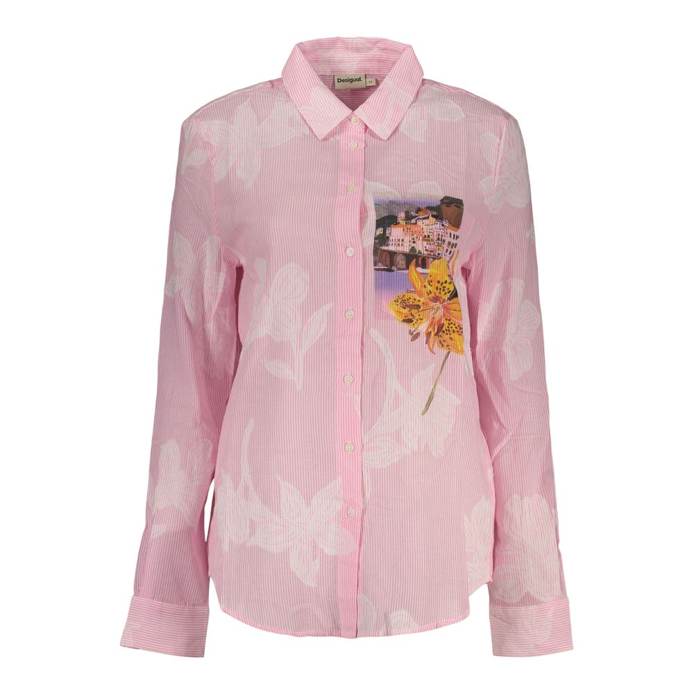 Shirt by Desigual for women in cotton pink, patterned, print & striped presents a discerning silhouette, showcasing a sophisticated and long-sleeve for a truly discerning finish.