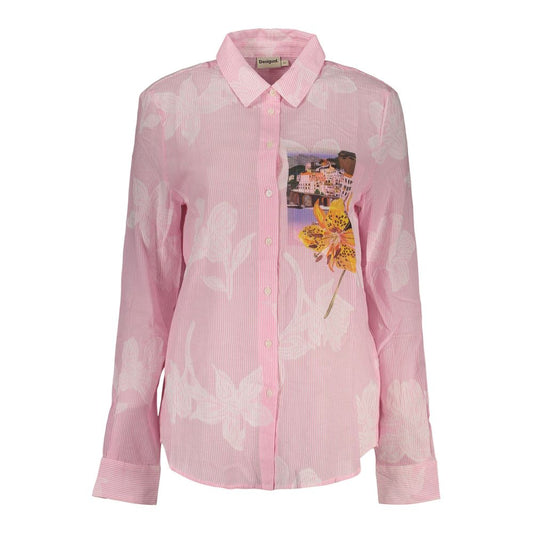 Shirt by Desigual for women in cotton pink, patterned, print & striped presents a discerning silhouette, showcasing a sophisticated and long-sleeve for a truly discerning finish.