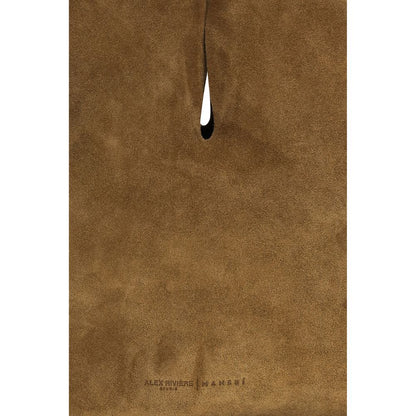Shoulder Bag by Manebi for women in bos taurus calf suede leather brown & natural features an effortlessly chic silhouette with a secure , ample , and versatile shoulder-strap for effortlessly chic everyday luxury.